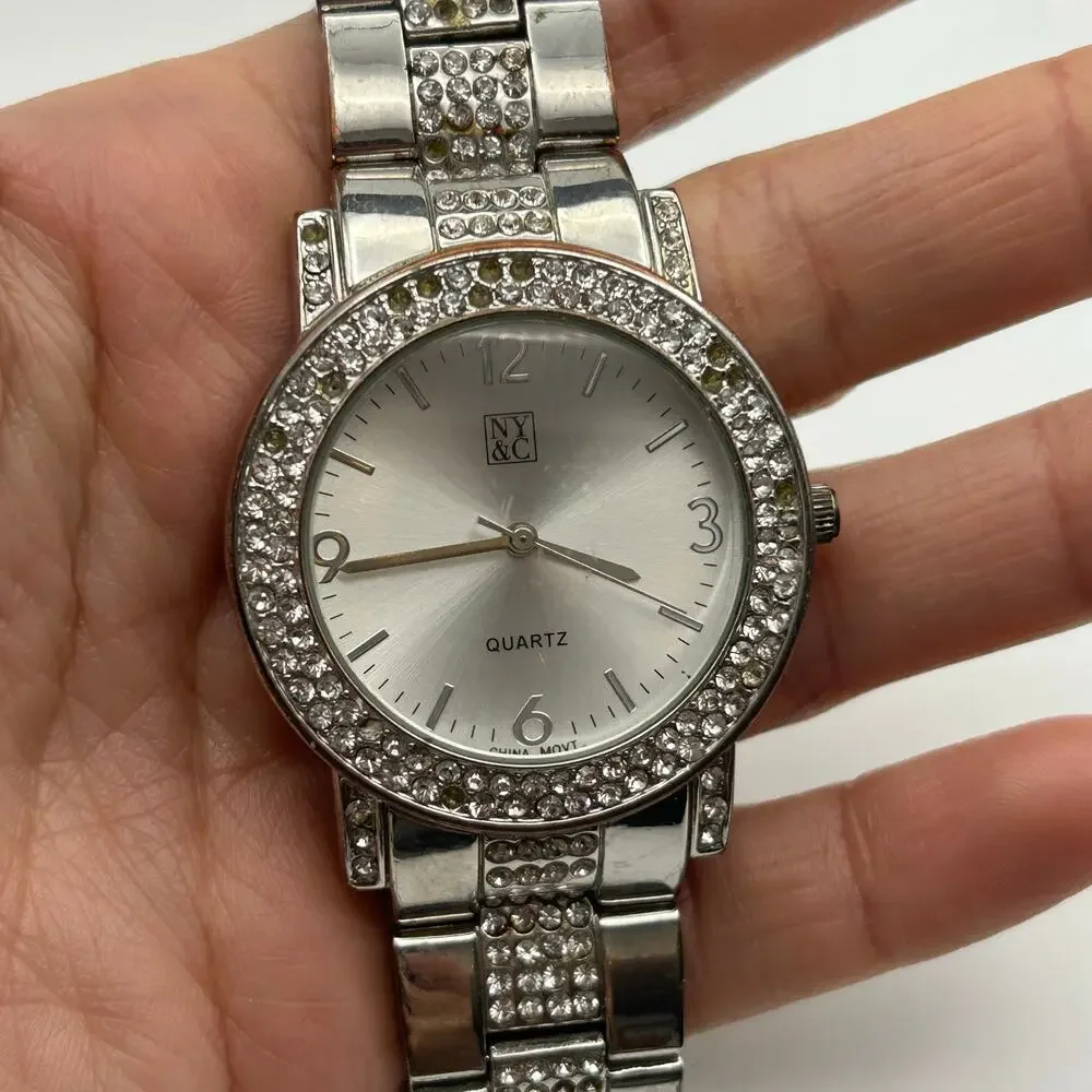 New York & Company (NY&C) Women's Silver-Tone Crystal Analog Quartz  Watch
